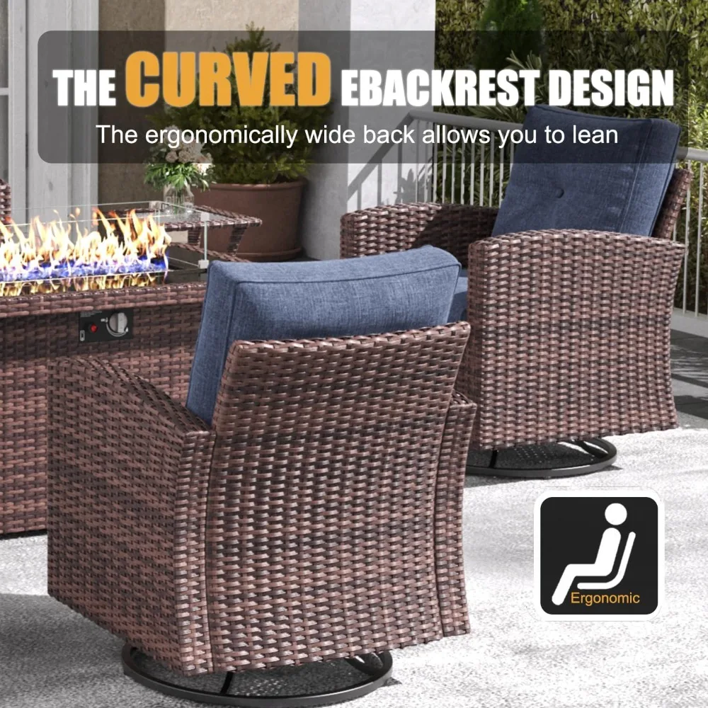 طقم كراسي هزازة دوارة خارجية مكون من قطعتين مكون من قطعتين، كراسي دوارة من الخيزران بزاوية 360 درجة، طقم بيسترو للفناء #6