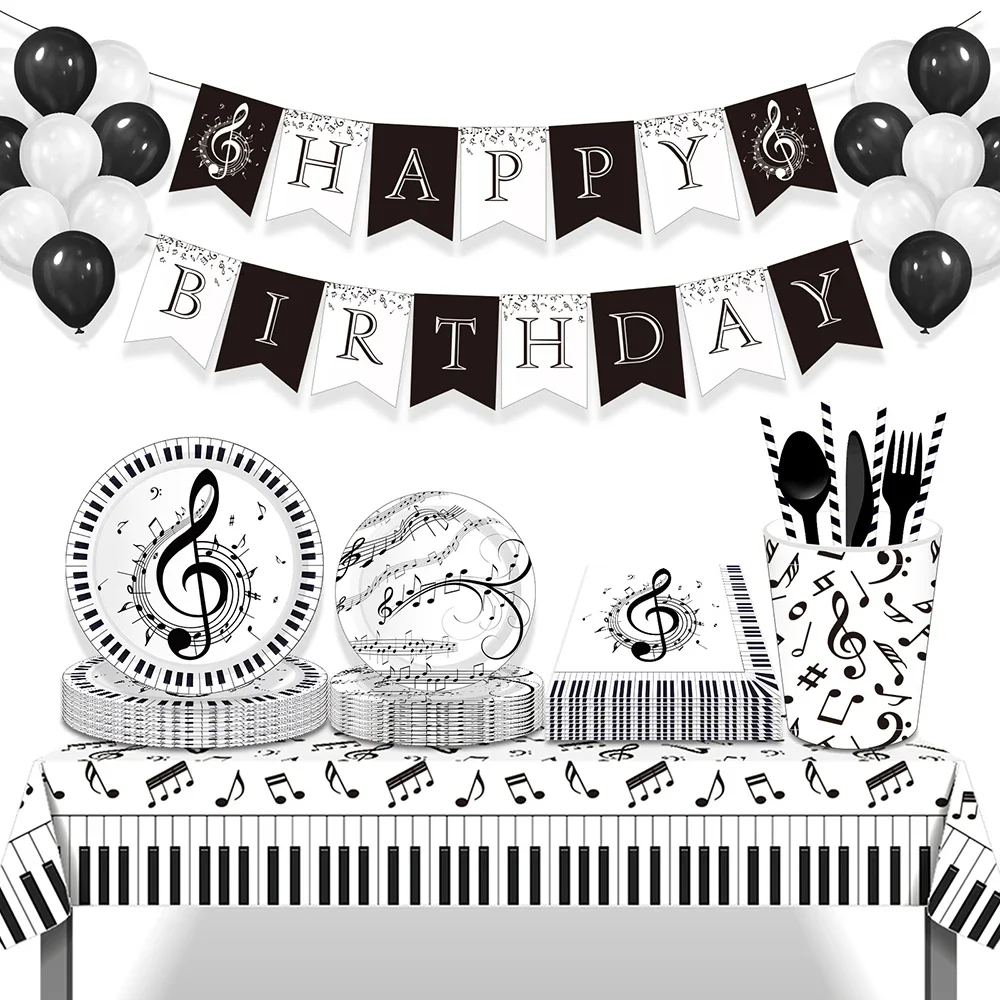 Romantic Musical Note Birthday Party Disposable Tableware Sets Tablecloths Balloons Disco Music Baby Shower Party Decorations