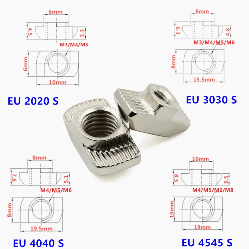 M3 M4 M5 M6 M8 T-nut T Nut Hammer Drop In Sliding Nut Fasten 2020 3030 4040 4545 EU Aluminum Extrusion Profile