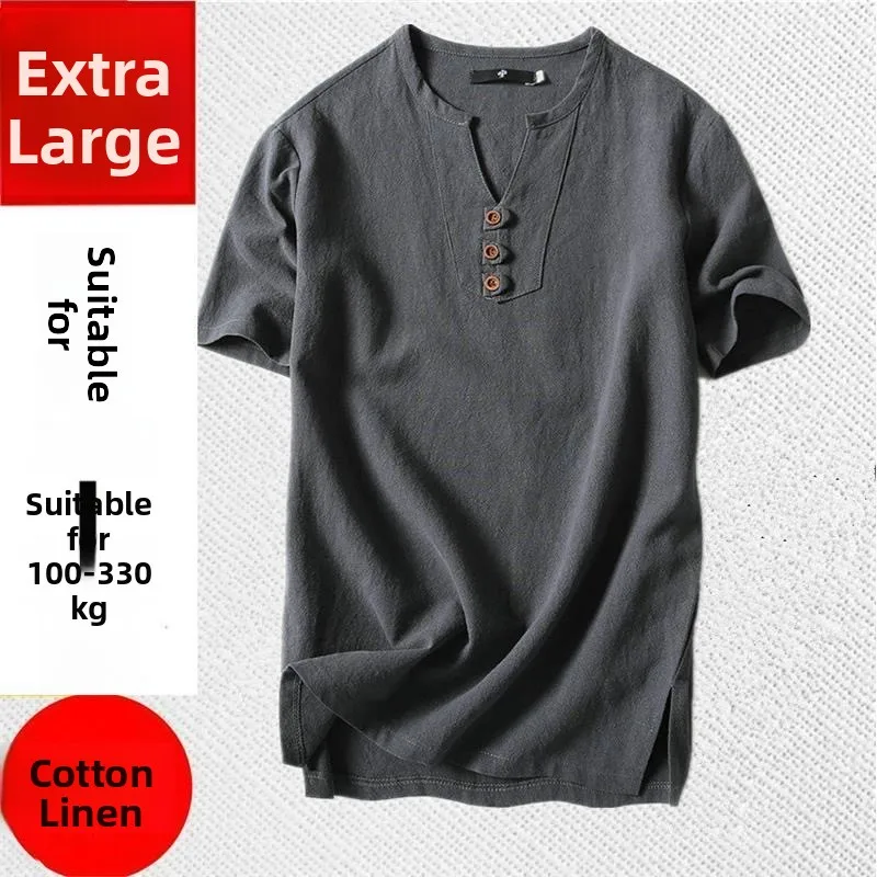 

Loose Fit Linen Men's T-Shirt Breathable Sweat Absorbent Short Sleeve Casual Summer Top Youth Pure Color Cotton 80% Linen 20%