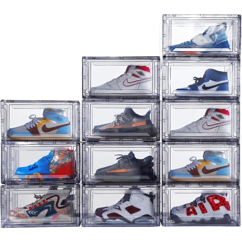 

12 Pack Acrylic Clear Shoe Boxes– Ultra Clear Plastic Stackable Sneaker Storage For Sneakerhead. Professional Grade Shoe