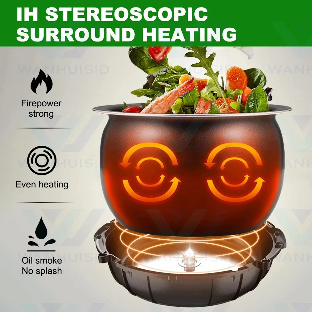 6L Auto Rotating Electric Induction Cooker No Stick Intelligent Stir Fry Pot