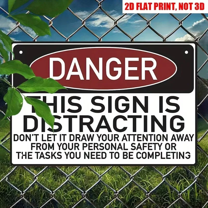 2D Flat Danger Warning Metal Sheet, 8x12 Inches, Attention Focused Sign, Wall Decoration, Party Decoration, Office Decoration