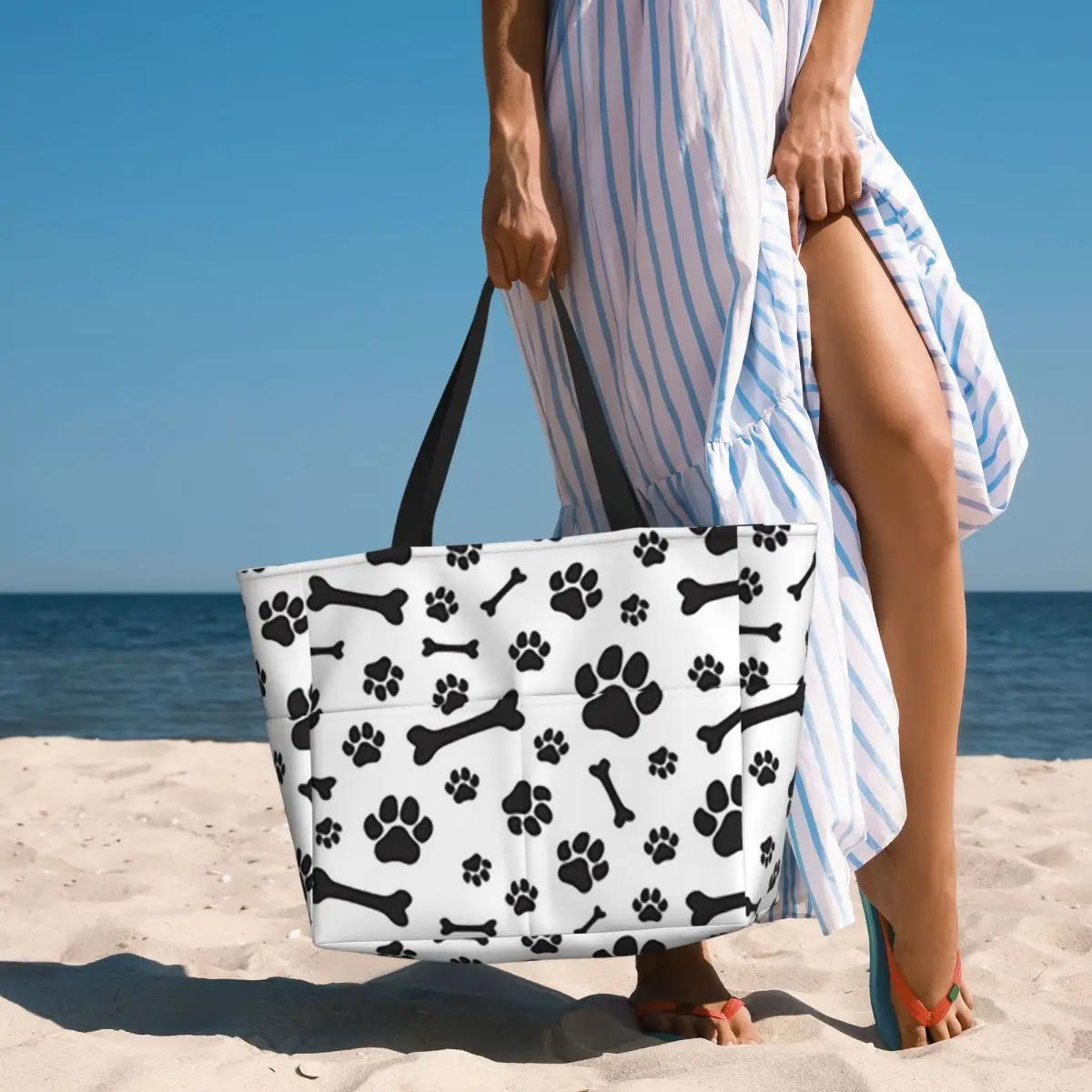 

Colorful Dog Paw Print 3 Beach Tote Bag Sport Gym Yoga Duffle Large Tote Bag Women Travel Bag Fitness bag