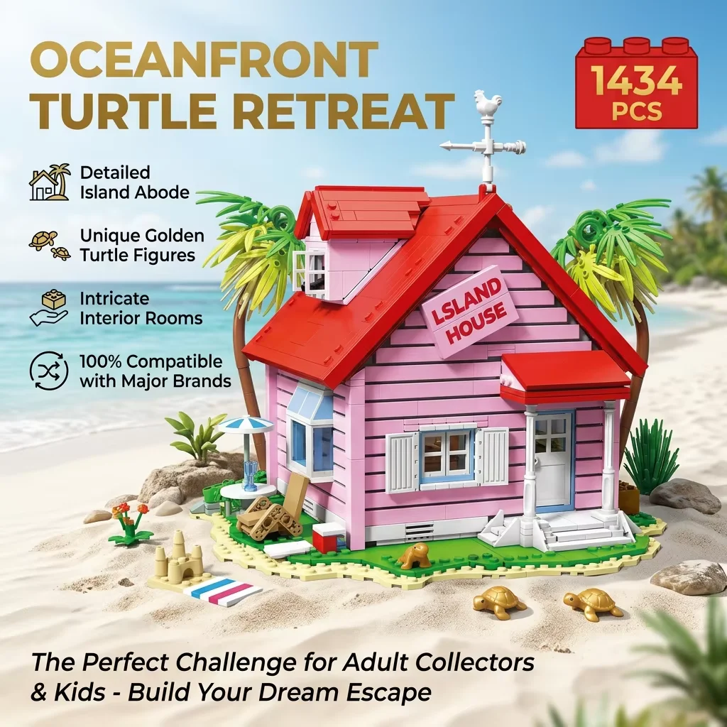 

1434PCS Japanese Dragon Anime Turtle House Street View Building Blocks Cartoons Balls Island Scene Bricks Toy for Adult Kid Gift