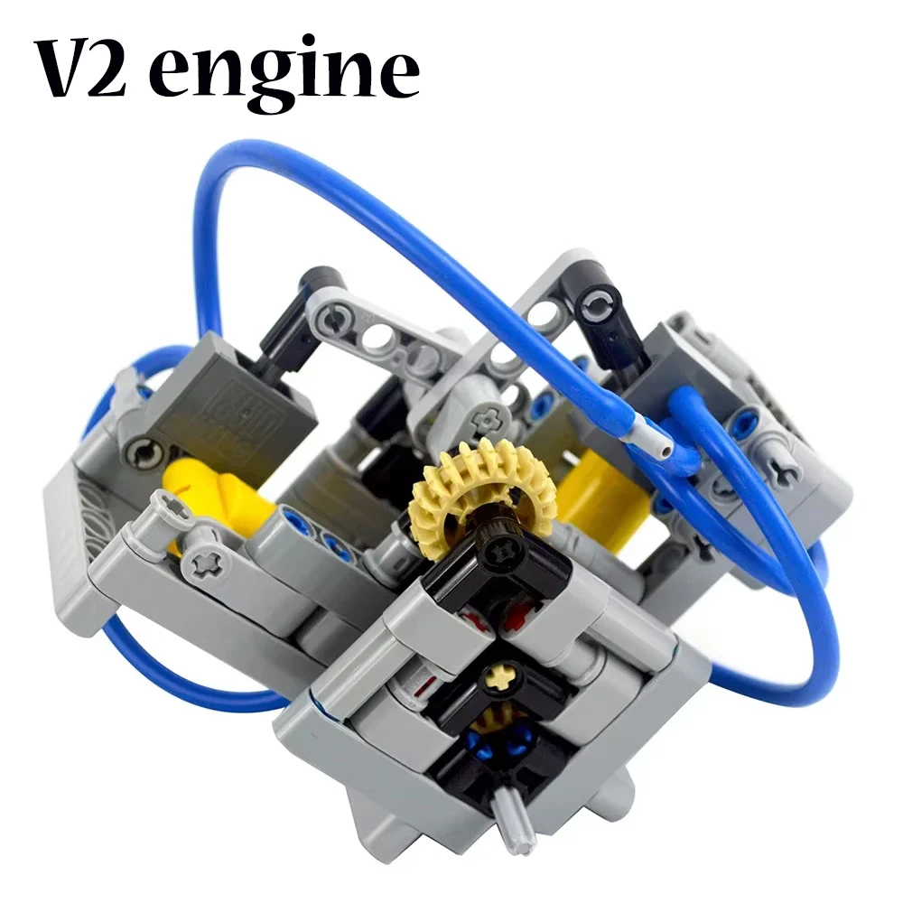 DIY Bricks Customed V2 Pneumatic Engine Technical Compatible 47225 Pneumatics Cylinder Hose Building Blocks Creative MOC Toys