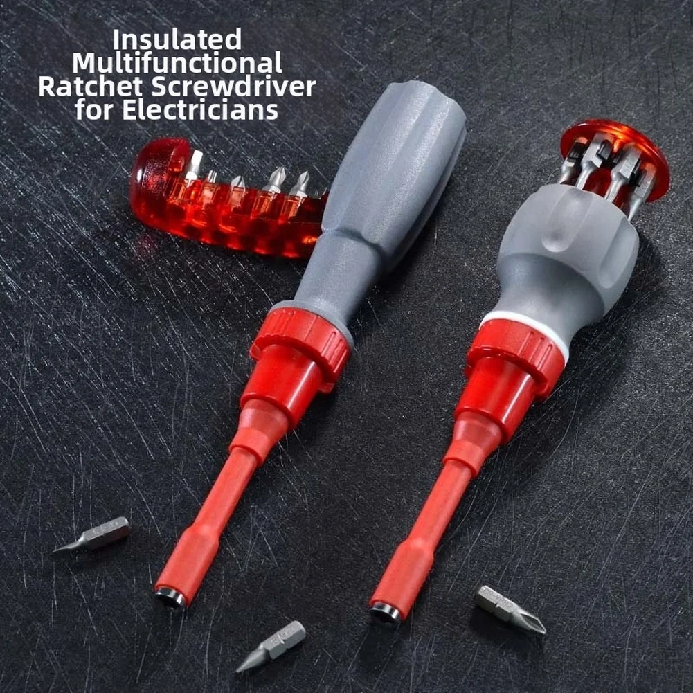 

10 In 1 Ratchet Insulated Screwdriver Set With Slotted Cross Multiple Interchangeable Bits Electrical Repair Hand Ttool Kits