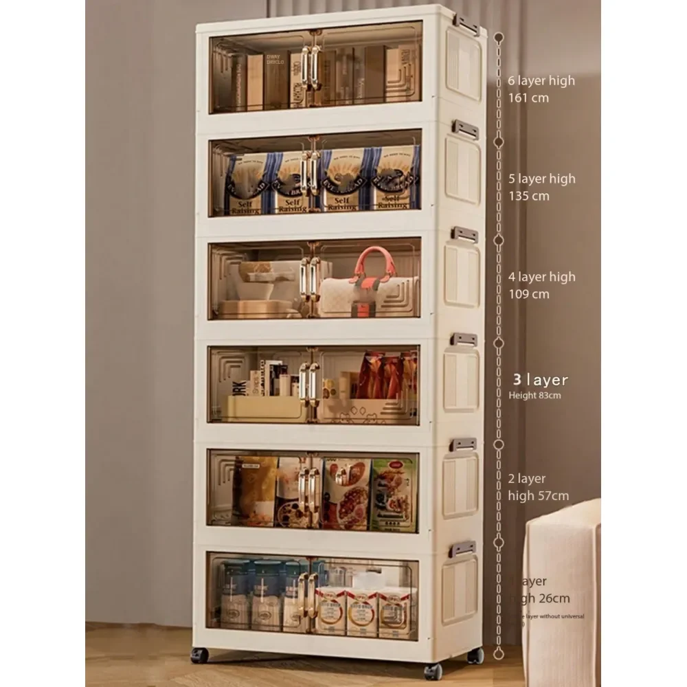 

45cm 55cm Wide Foldable Storage Cabinet, 16 Tiers Available, Thickened Double Door With Wheels, Home Use No Assembly Required P