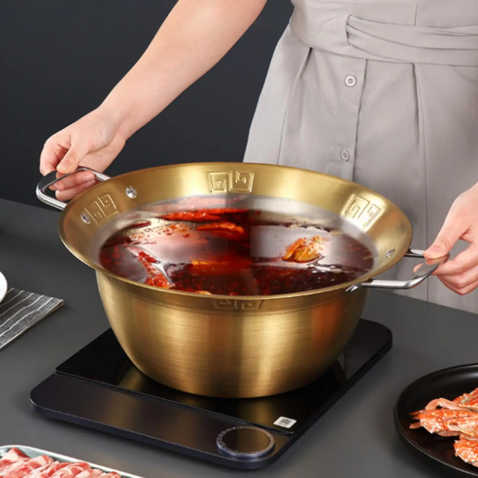Split Hot Pot With Two Broths Divided Stainless Steel Hot Pot Wide Flared