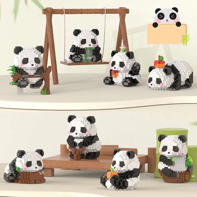 Cute Chinese Style Animal Panda Building Blocks Model Desktop Decoration Diy Assemble Educational Mini Bricks Toys for Kid Gift