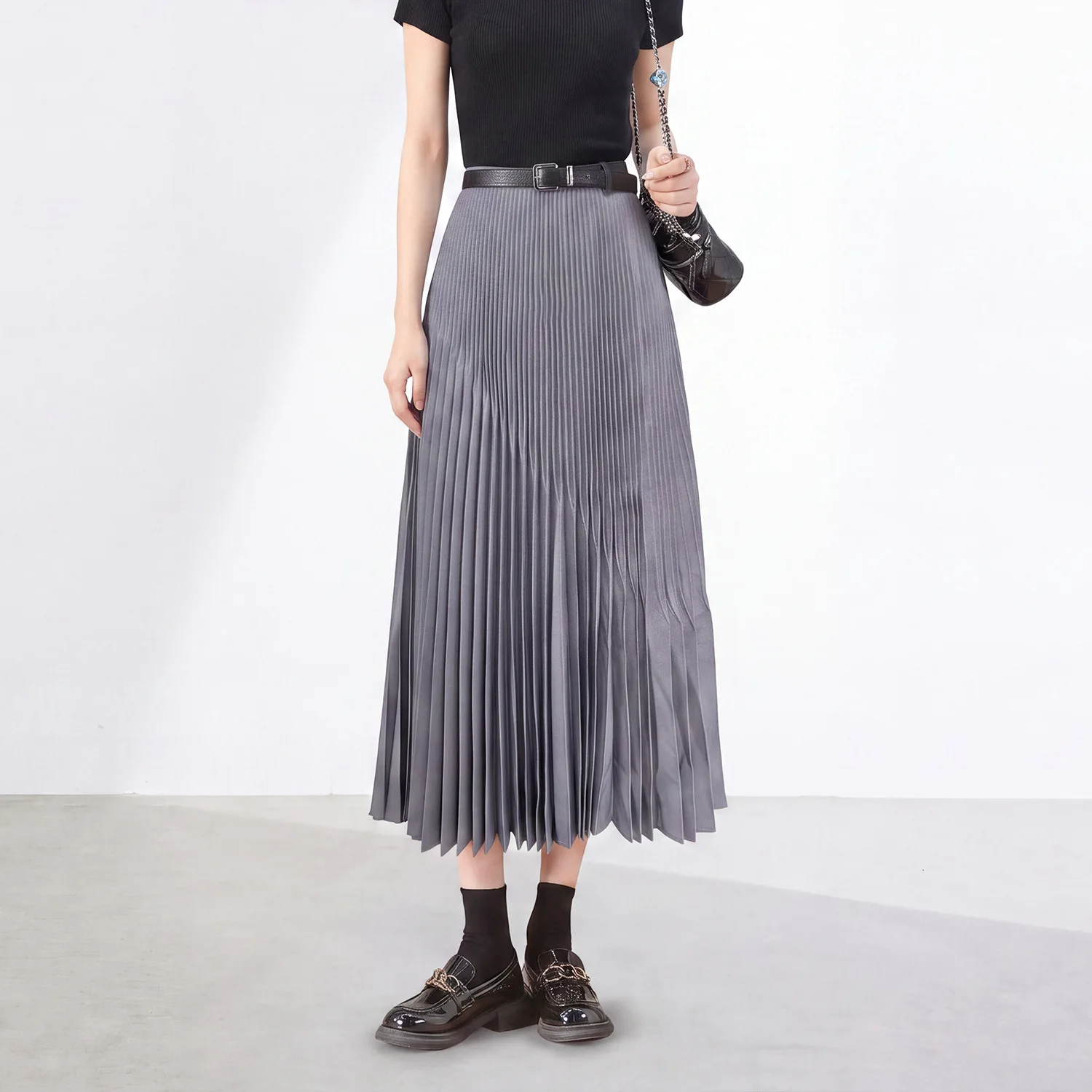 Miyake High-end Pleated Pleated Skirt, Loose High-waisted A-line Skirt, Slim Mid-length Autumn and Winter Skirt for Women