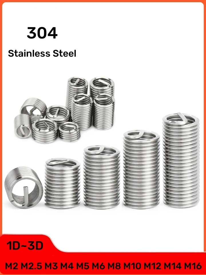 Handnoot 2~50 Stuks 304 RVS Spiraalvormige Draadinzetstukken – Heli-Coil Schroefhulzen Voor Draadreparatie, M2 T/m M16, 1D-3D