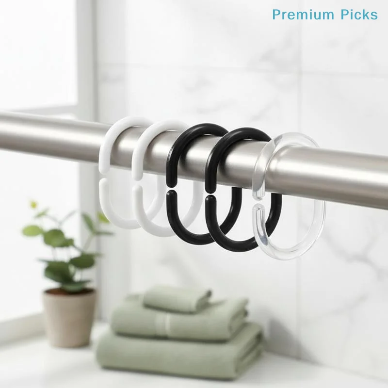 12 PCS Shatterproof C Type Plastic Shower Curtain Hooks Durable Replacement Hangers for Bathroom Shower Curtain Rod Accessories