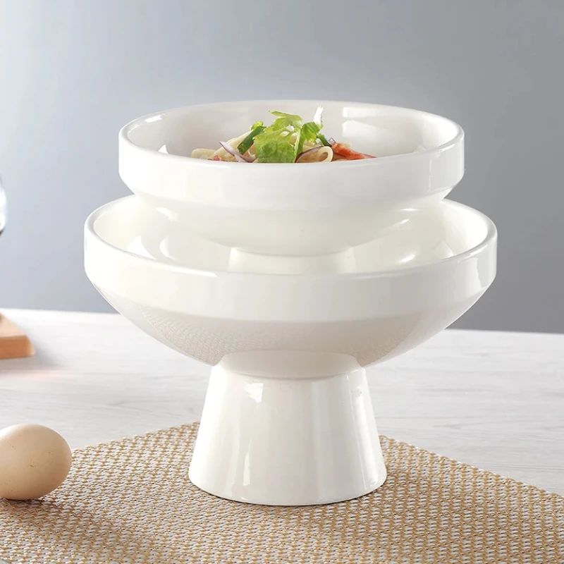 Ceramic High-Footed Tray Set - Refreshment Tray, Fruit Plate, Dried Fruit Dish, Snack Tray, Dinner Plate, Dessert Bowl, & Salad