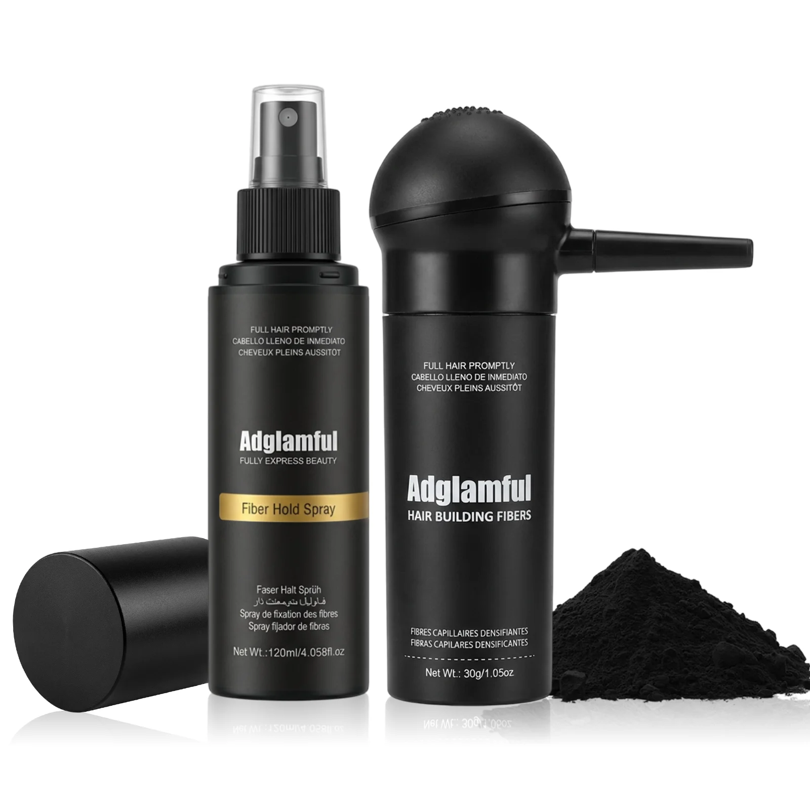 

Adglamful Hair Thickening Kit: 30g Hair Fibers & 120ml Spray for 24-Hour Volume and All-Day Hold