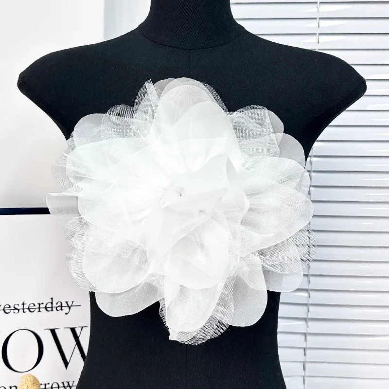 27cm Fabric Mesh Large Flower Brooch Handmade Lapel Pins Fashion Corsage Wedding Party Brooches for Owmen Women Accessories