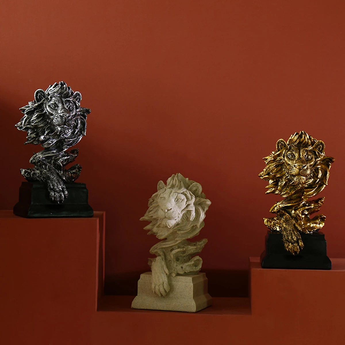 Resin King of Beasts - Lion Head Ornament, Creative Craft Decoration for Living Room Bookcase, TV Cabinet and Dining Room