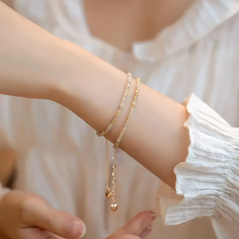 2025 Lucky Beads Women's Super Fine Golden Hair Crystal Bracelet Ultra-fine Autumn Winter Fortune Wealth Retro Style Hand String