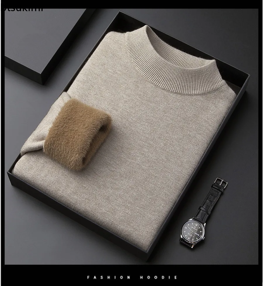 

Мужские свитера с воротником-стойкой, повседневная водолазка, вязаный пуловер с длинными рукавами, осенне-зимний уличный теплый базовый повседневный топ