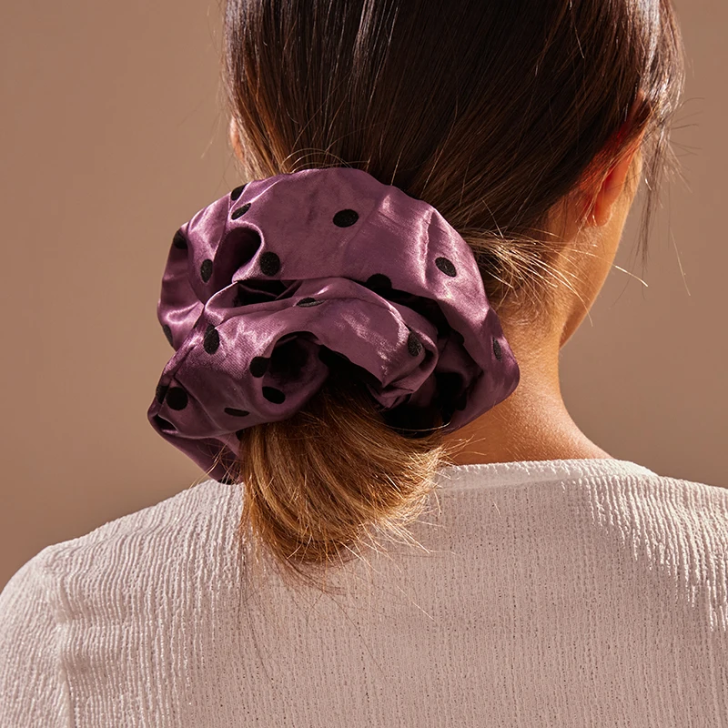Withyoo |   Moda Corea Dot Scrunchies in raso Donna Grigio Grandi fasce per capelli Elastico per capelli Ragazze Porta coda di cavallo Corda per capelli