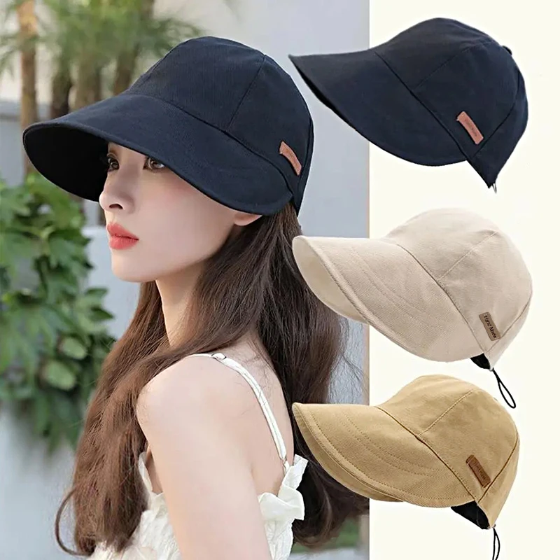 

Women Wide Brim Fisherman Hats Foldable Beach Sunscreen Sun Hat Summer Trendy Breathable UV Protection Adjustable Drawstring Cap