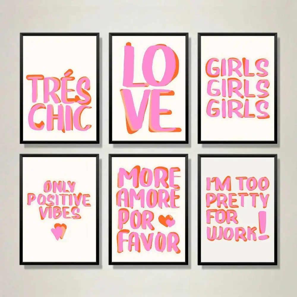 Colorful Eclectic Pink Love Girls Quote Maximalist More Poster Amor Por Favor Wall Art for Study Bedroom Unique Home Decoration