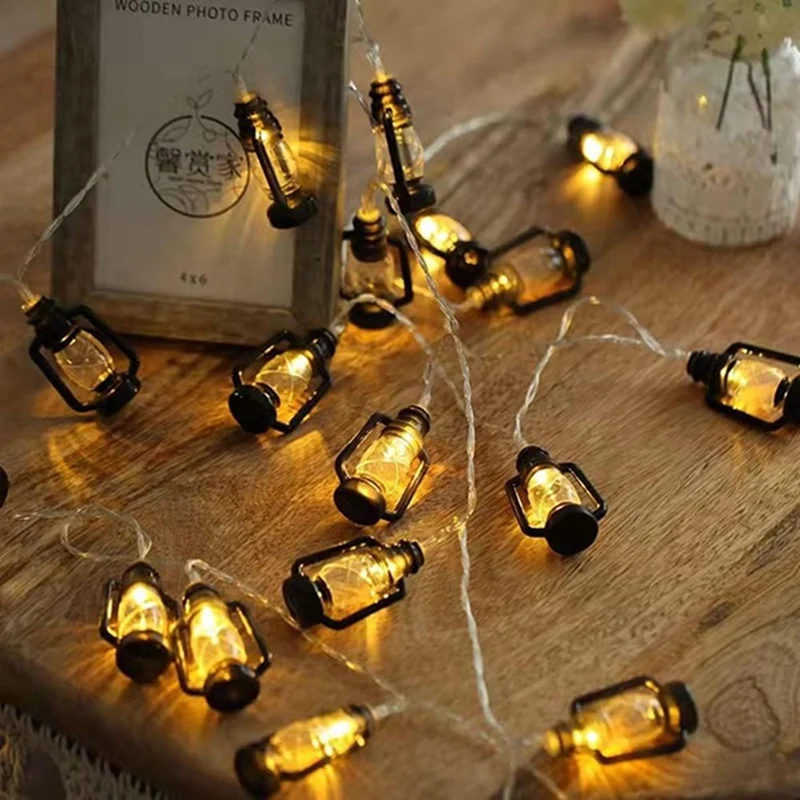 1Pack Battery Powered Lantern String Lights LED Kerosene Bottle RAMADAM String Light For Garden Wedding Holiday Party Decoration