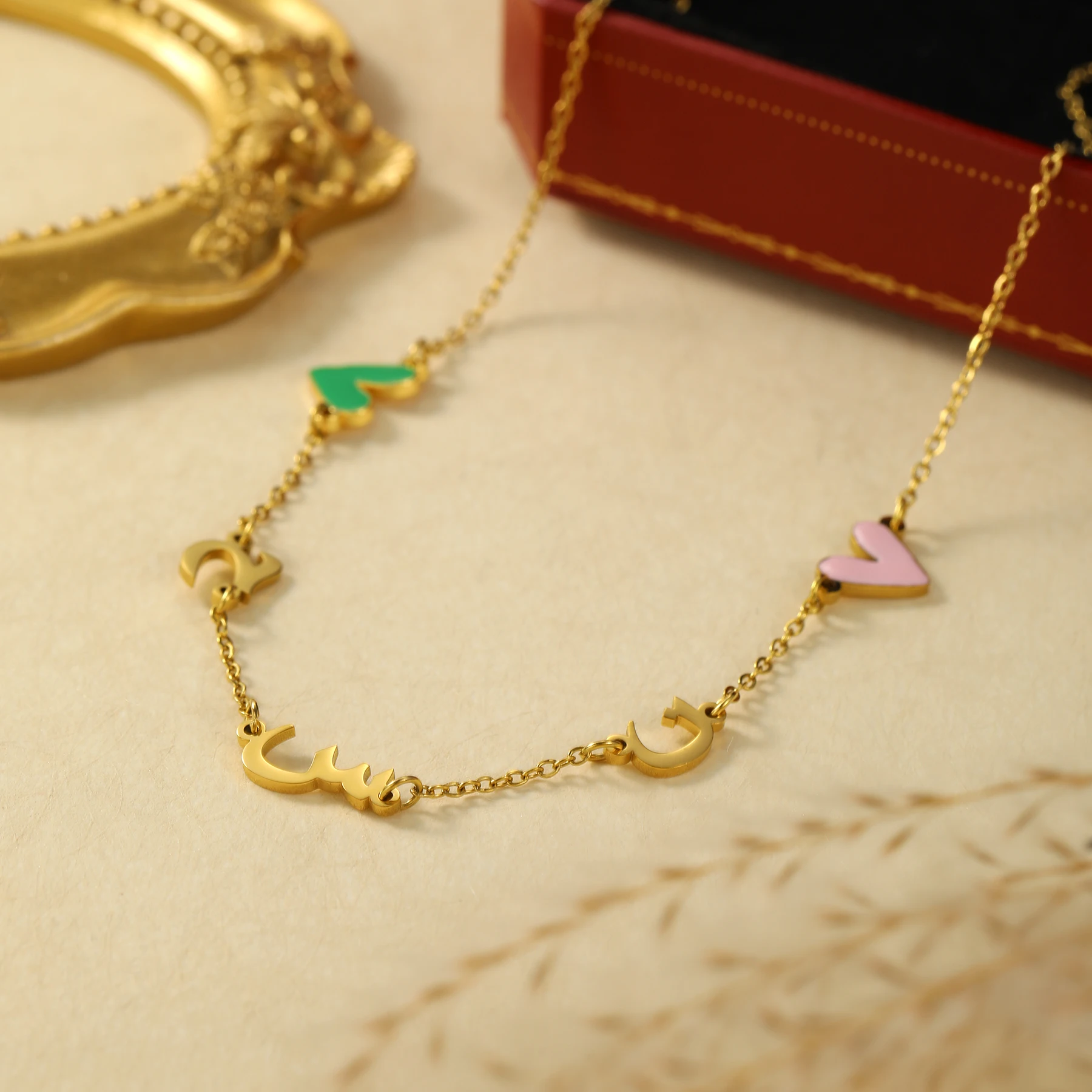 

Arabic Letter Custom Dopamine Pendant Enamel Heart Personalized Initial Letter Jewelry Muslim Jewelry Gift for Girls Necklace