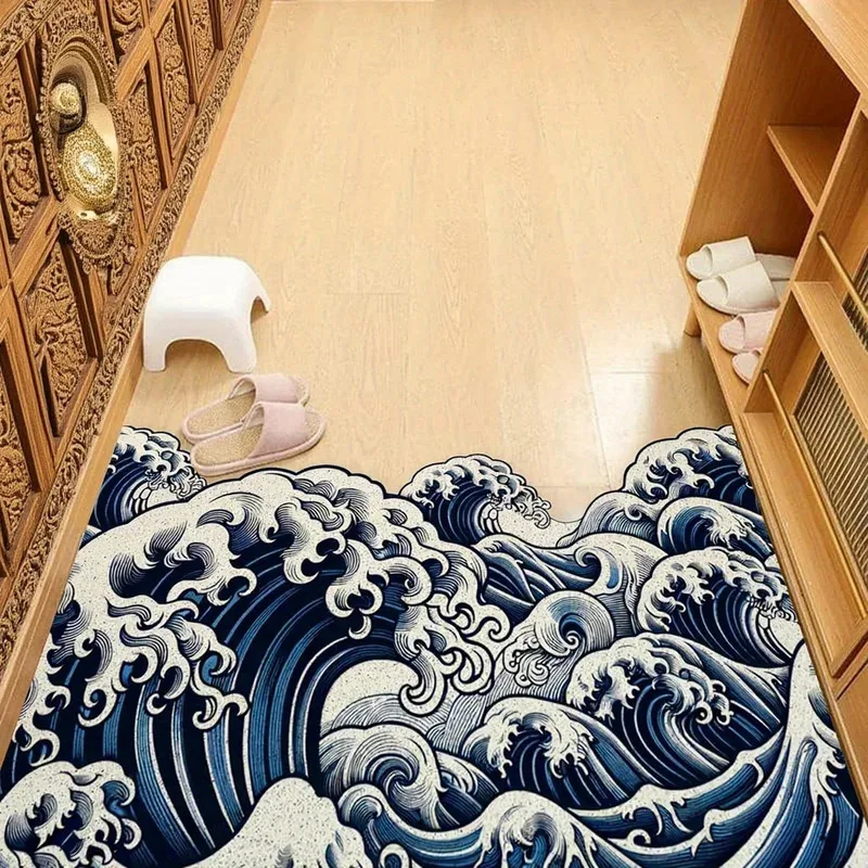 VIKAMA Art Wavy Rug, Abstract Non-Slip Absorbent Carpet, Soft Bathroom And Entryway Rug, Home Decor Mat