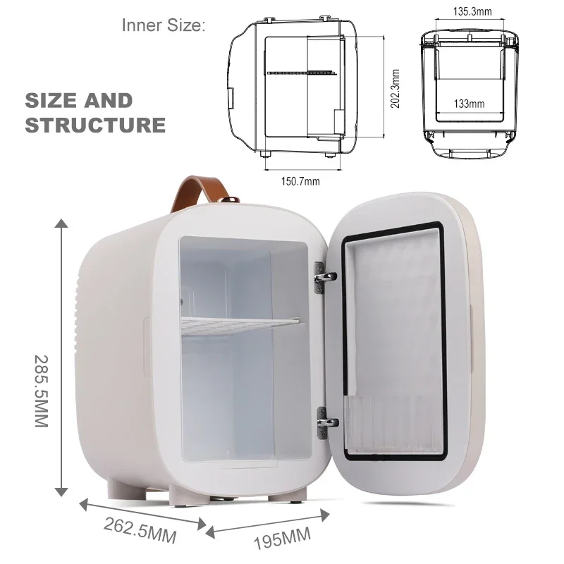 white refrigerator small size 4 Liter 6 Can DC AC  Portable Small frigo auto Cosmetics Home mini cooler for car fridge camping