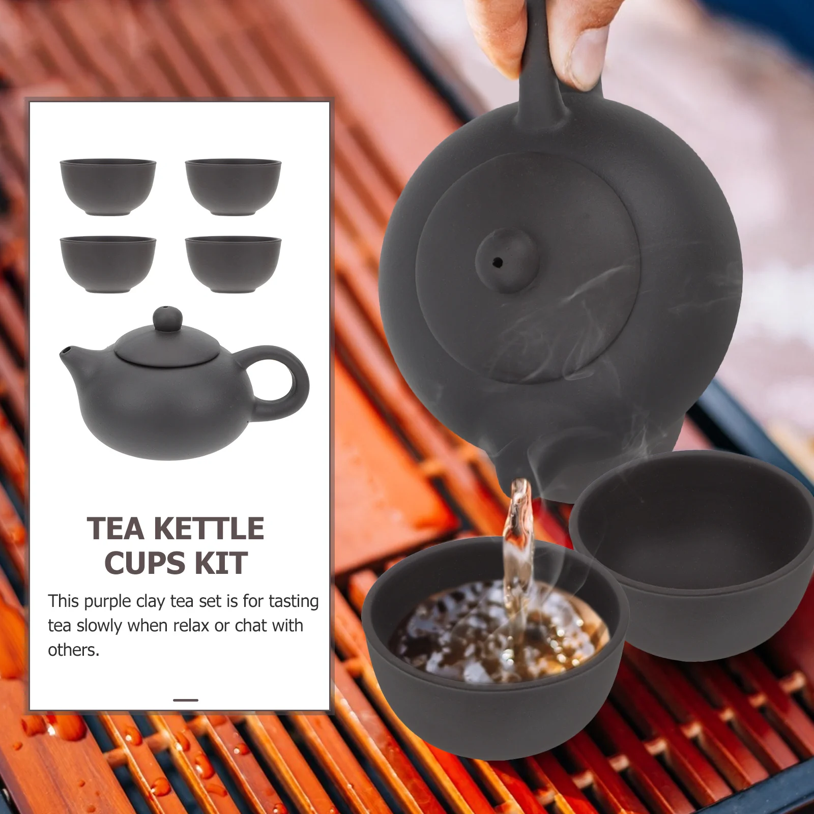 

1Set Purple Clay Tea Set Handmade Tea Kettle Cups Kit Home Teaware for Slow Tasting and Chat Purple Clay Teapot
