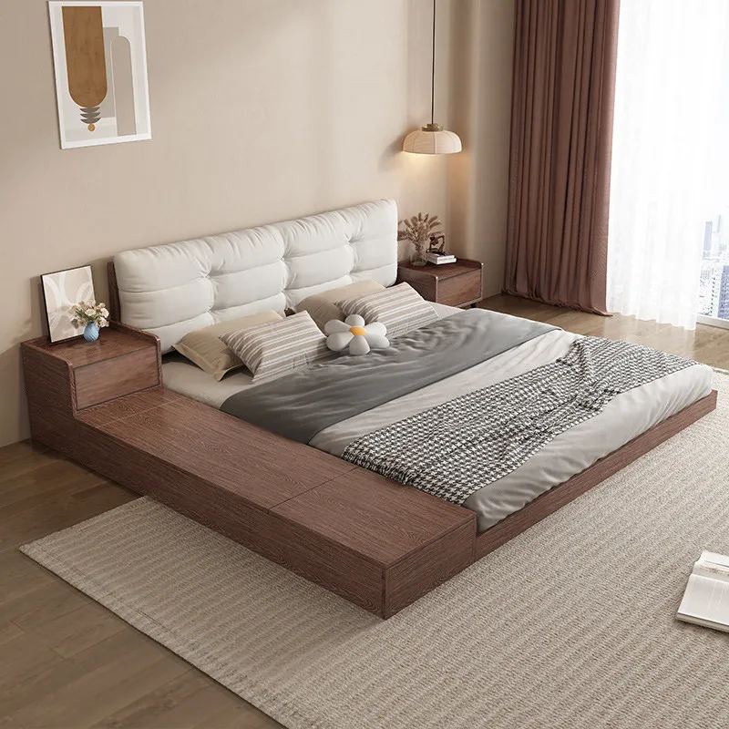 Wabi-Sabi Tatami Frame Bed Japanese Simple Master Bedroom Bed 1.8m Double 1.5m Storage Floor Cama Matrimonial Home Furniture