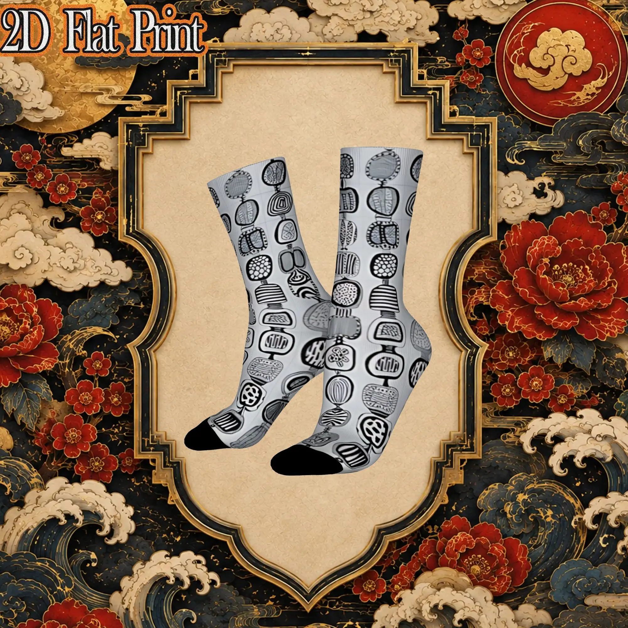 Fashion Retro Ethnic Stone Ornament Doodle Pattern Crazy Men's  Crew Sock Unisex  Funny  compression Socks