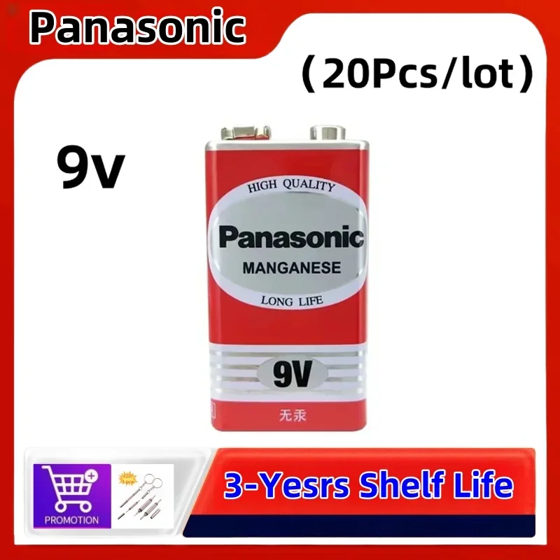 

1PCS -20PCS Original Panasonic 9V 6F22ND 6f22 Alkaline Battery for Alarm Wireless Microphone Mercury Free Long working life