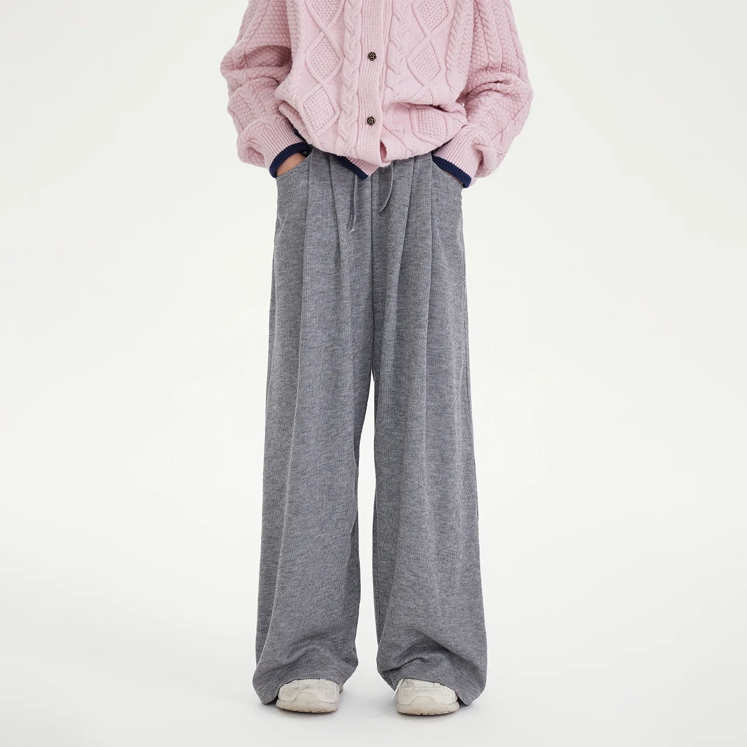 

Girls' pants 2025 autumn/winter new style, children's plush loose hanging wide leg pants, casual straight leg pants