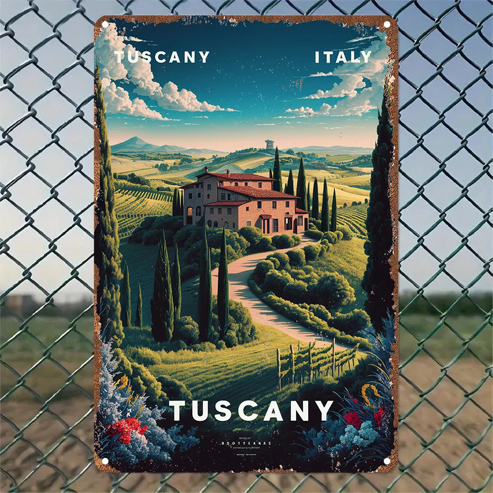 Room Decor  Vintage Tuscany Italy Metal Tin Sign, Rustic Aluminum Wall Art Poster, Waterproof Dustproof Durable Easy-to-Hang