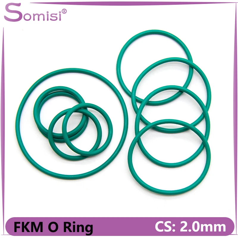 

10/50pcs FKM O Ring Sealing Gasket Green CS 2mm OD 5~100mm Oil Resistant High Temperature Resistance Fluorine Rubber O-Rings