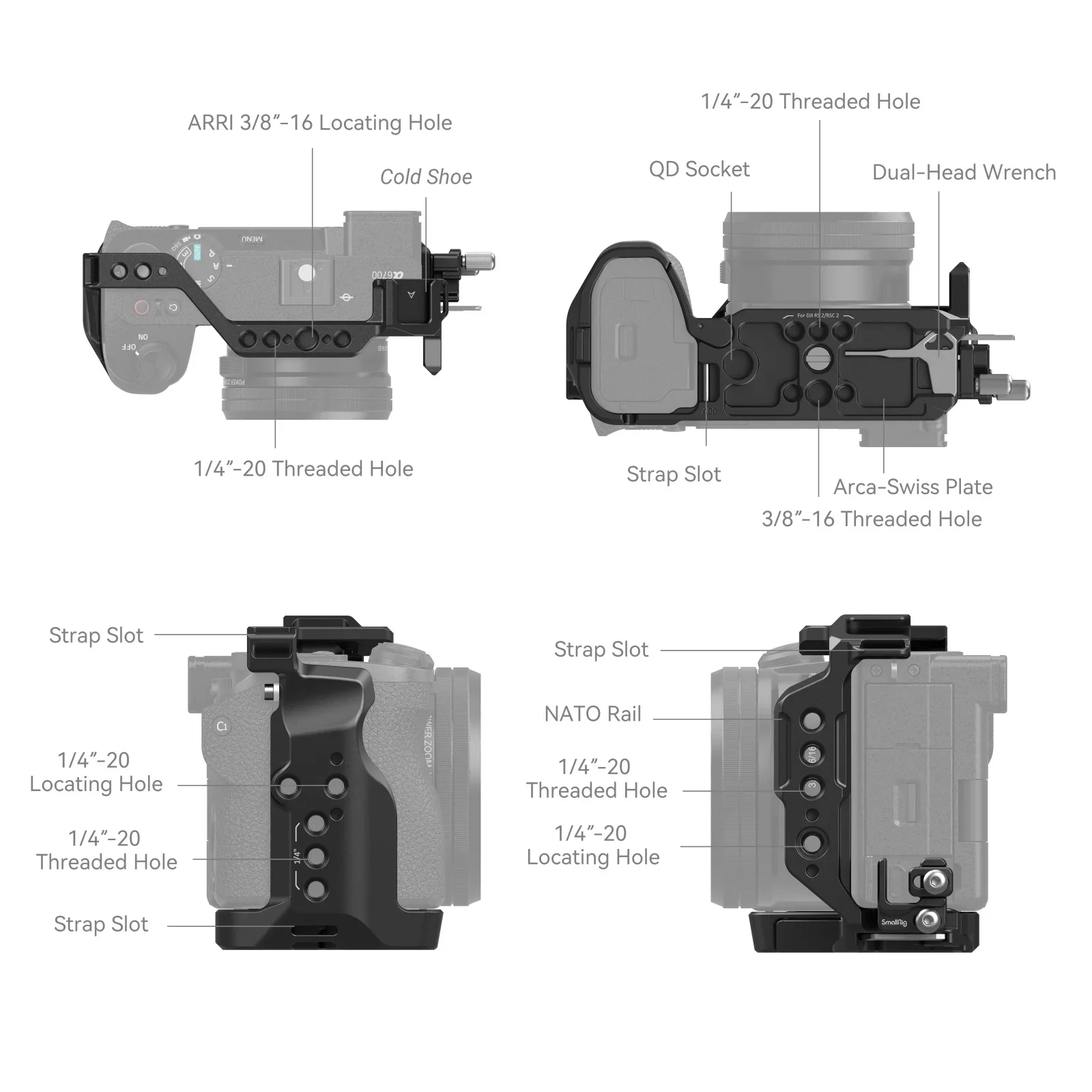 SmallRig Camera Cage Kit for Sony A6700 Full Cage with Cold Shoe Mount HDMl Cable Clamp for Sony Alpha A6700 4336