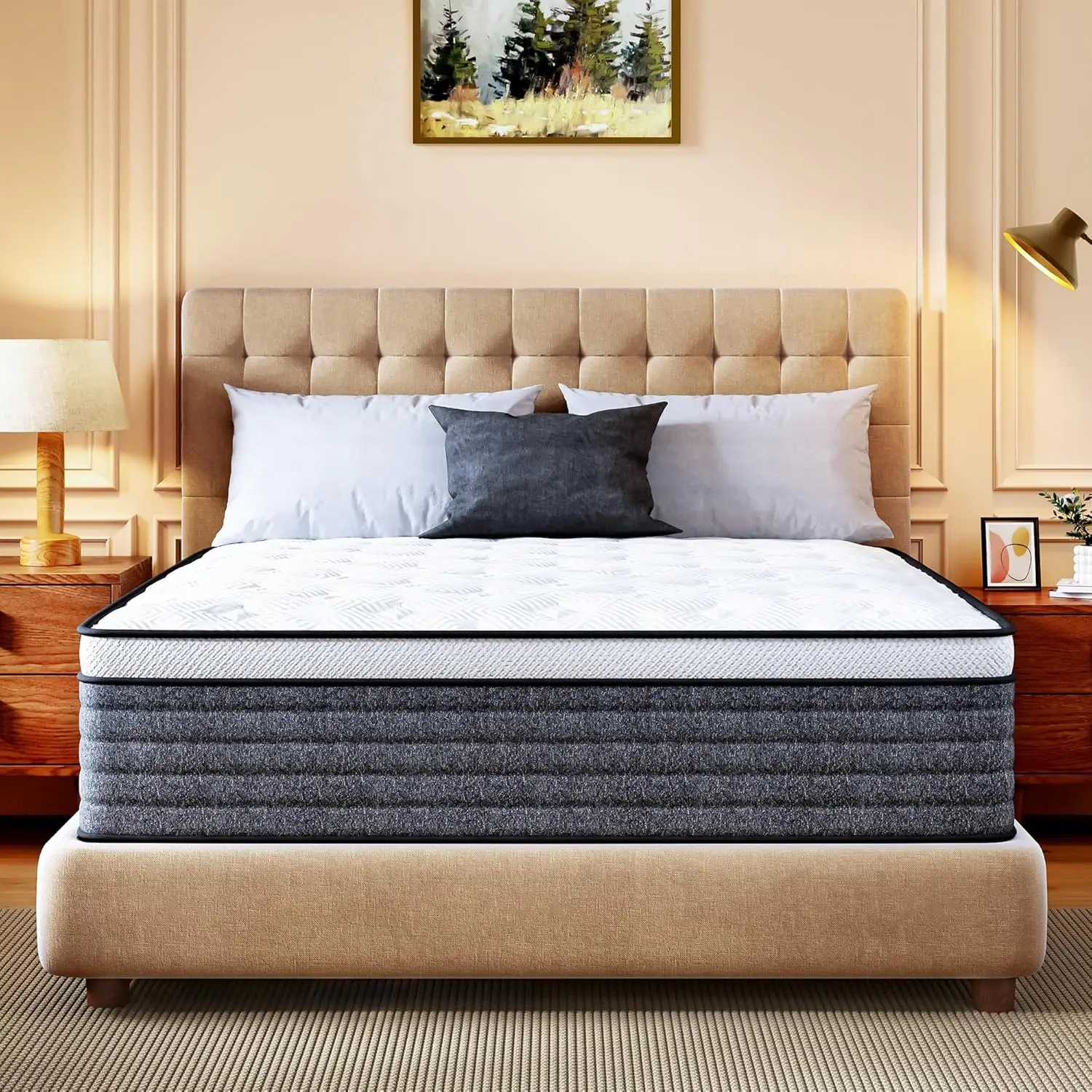 

Full Size Hybrid Mattress, 12 Inch Medium Feel with Pocket Springs and Edge Support, Pressure Relief, Grey