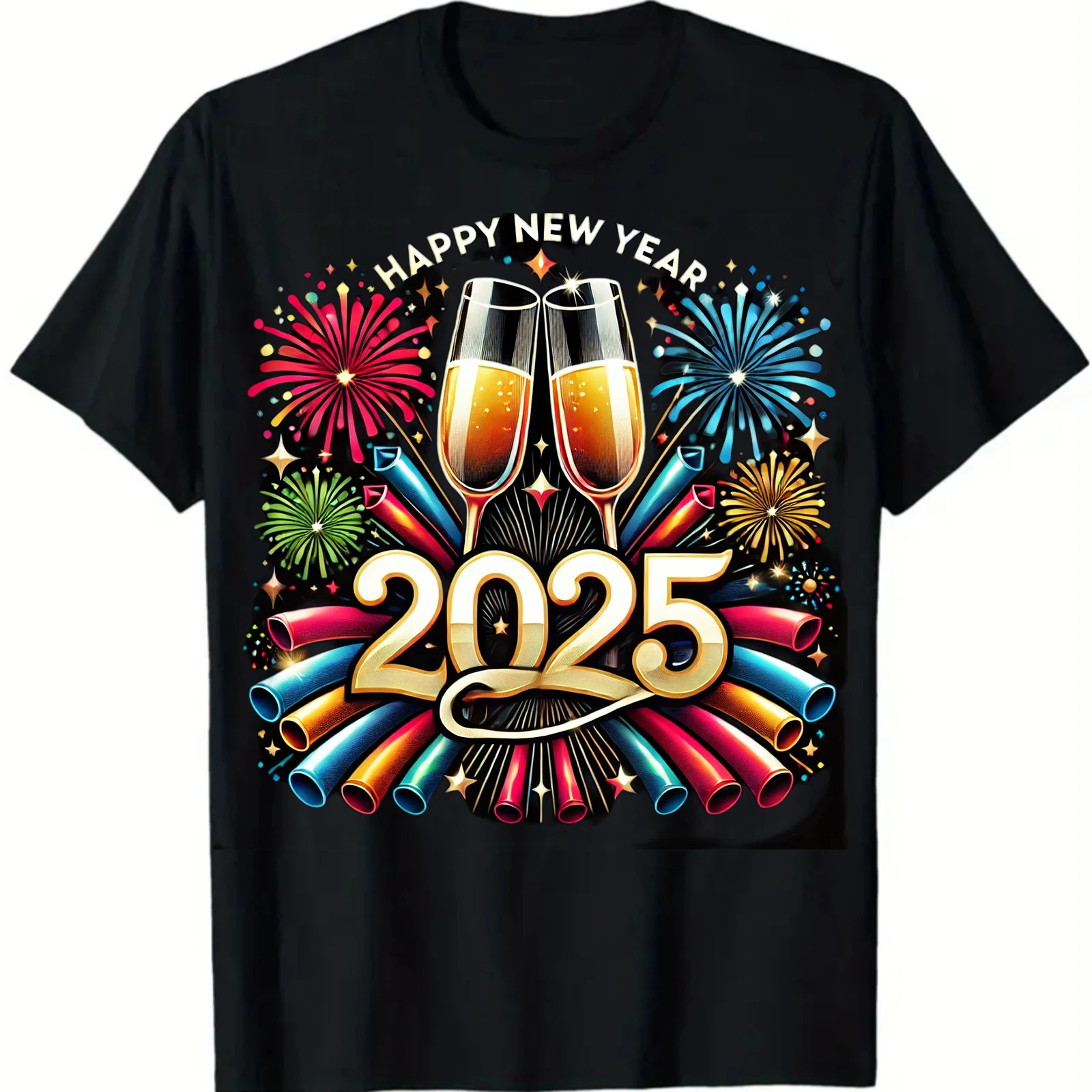 

1 Pack, New Years Eve Party Supplies 2025 Happy New Year Fireworks T-Shirt, S-4XL