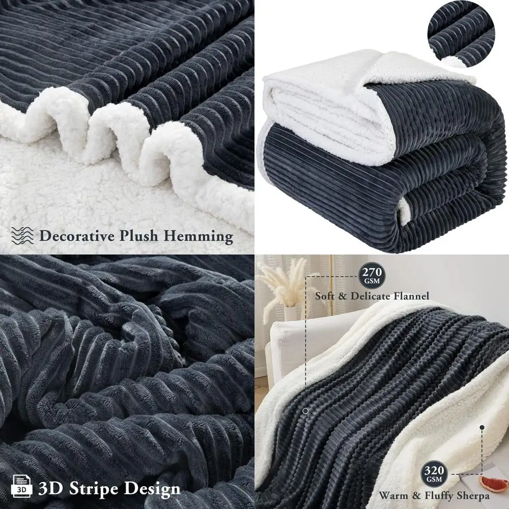 

Двойное флисовое одеяло из шерпы, ультрамягкий плюш, уютное пушистое покрывало из микрофибры, двусторонний роскошный бархат (65x90, темно-серый