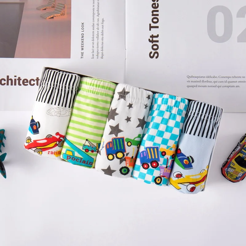 Kids Cotton Triangle Underwear Dinosaur Pattern Boys Briefs Set of 5/10 High-Quality Breathable Soft Children's Underpants