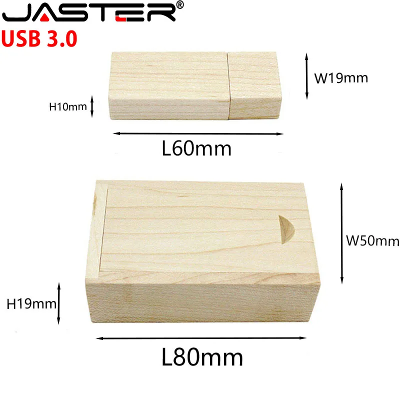 JASTER-Pendrive de madera con logotipo personalizado, unidad Flash USB 3,0 de 128GB, 64GB, 32GB, disco U, regalo creativo de boda