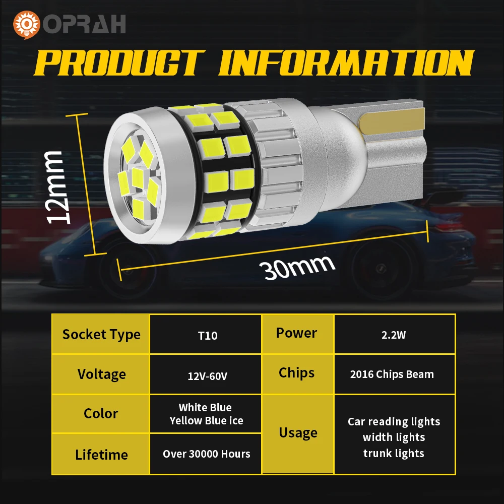 차량용 LED CANBUS 오류 없음 전구, 2x W5W, T10 2016SMD, 12V, 24V, 사이드 라이트, 자동 지도 돔 도어 램프, 독서 전구, 흰색