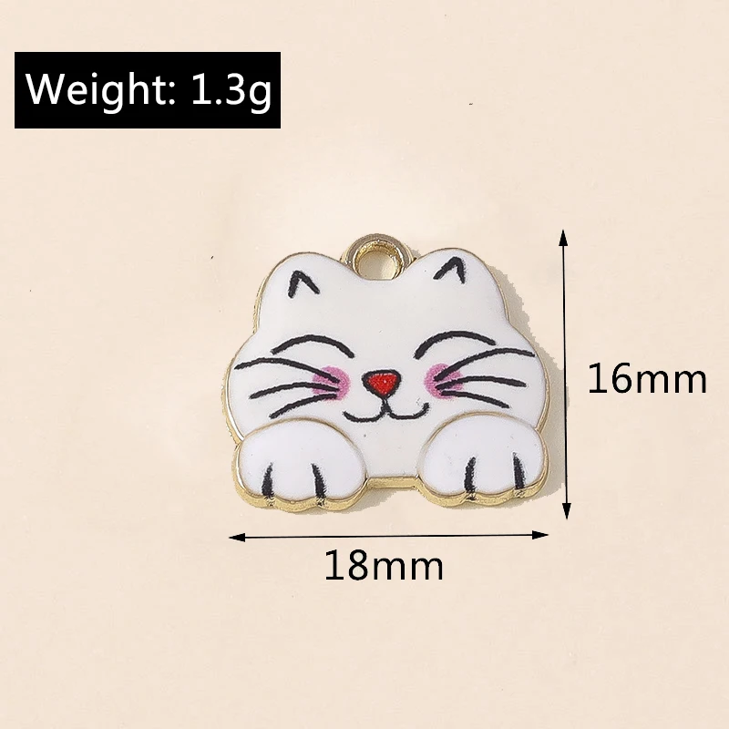 Leslie 10 Stück 16*18mm Niedliche Metall-Emaille Katzen-Anhänger für Schmuckherstellung DIY Schmuck Ohrhänger Halsketten-Anhänger – Detail 3