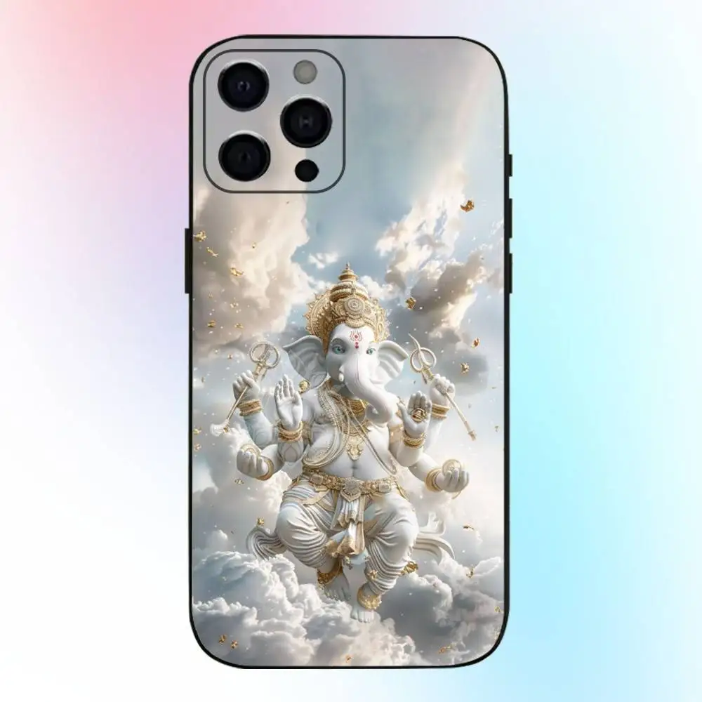 Coque de téléphone éléphant indien Ganesha, étui noir souple pour iPhone17,16,15,14,13,12,11 Plus,Pro Max