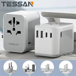 TESSAN Universal Travel Adapter International Power Adapter All-in-one with USB and Type C Wall Charger for USA UK EU AUS Travel