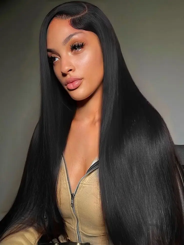 วิกผมตรงแบบผูกเชือกด้านหน้า ความหนาแน่น 200% ผมแท้ 13x4 HD โปร่งใส วิกผมแท้แบบผูกเชือกด้านหน้าสำหรับผู้หญิง ผมแท้ตรง