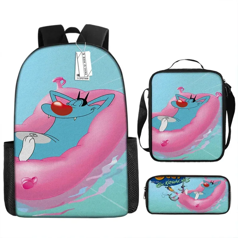 Oggy et les cafards Mochila escolar Bolsa de almoço Estojo de lápis Presente para crianças Estudantes