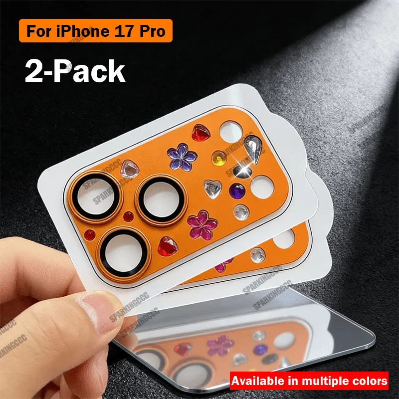 

2Pcs for iPhone17 Pro/17Pro Max Decorative Camera Lens Protector-Sparkling Gem & Petal-Flower Lens Cap,360° All-Round Protection